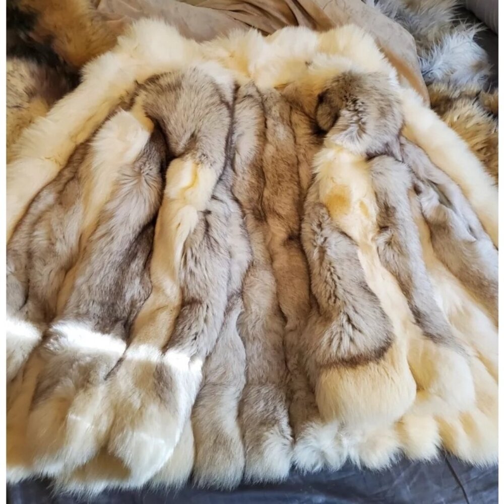 Vintage Genuine Silver Fox Fur Coat with Arctic Fox Accents Supple